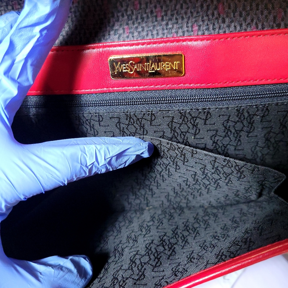 Yves Saint Laurent YSL Black Woven Flap Clutch Bag Red - Picture 10 of 10